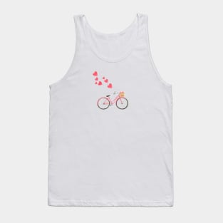 Watercolor Pink Bicycle Balloon Hearts Flower Basket Tank Top